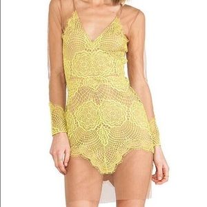 For Love and Lemons Yellow Nude Lace Dress